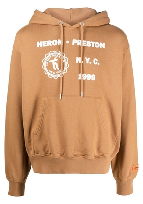 Heron Preston graphic-print cotton hoodie - Brown