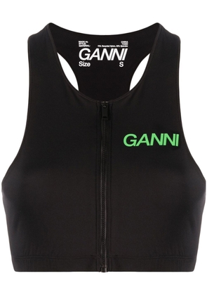 GANNI logo-print zip-up top - Black