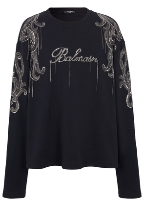 Balmain logo-embroidered cotton jumper - Black