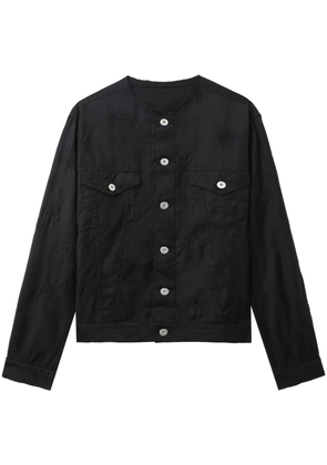 Black Comme Des Garçons sun and star embroidery collarless jacket