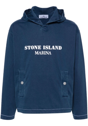 Stone Island logo-print cotton hoodie - Blue