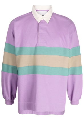 STORY mfg. stripes-print long-sleeved polo shirt - Purple