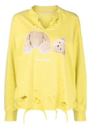 Palm Angels teddy-print distressed sweatshirt - Yellow