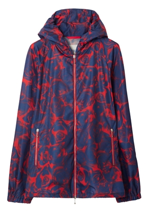 Burberry rose-print hooded jacket - Blue