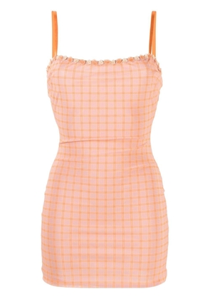 Danielle Guizio check-print mesh minidress - Orange