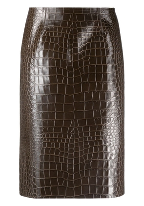 16Arlington crocodile-effect leather pencil skirt - Brown