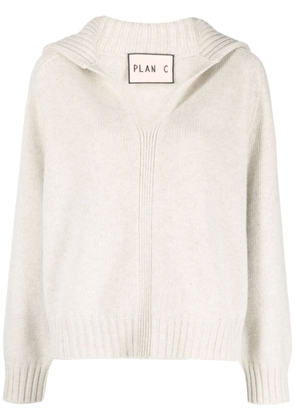 Plan C V-neck hooded jumper - Neutrals
