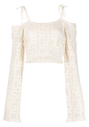 Gcds crochet-knit logo crop top - White