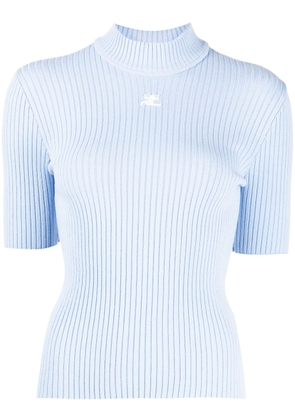 Courrèges logo-debossed ribbed-knit T-shirt - Blue