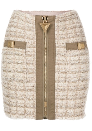 Balmain zip-detail tweed mini skirt - Neutrals