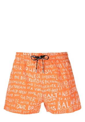 Balmain slogan-print swim shorts - Orange