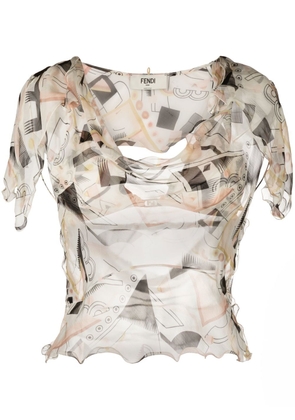 FENDI abstract-print silk blouse - Neutrals