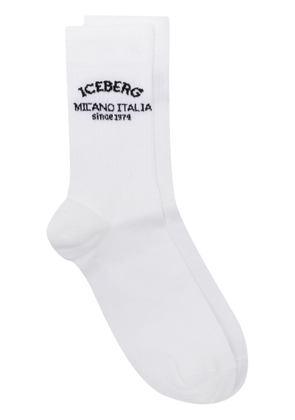 Iceberg logo-intarsia ribbed socks - White