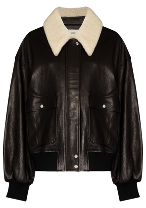 KHAITE shearling-trim collar jacket - Black