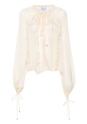 Blumarine ruffle-detail silk blouse - Neutrals