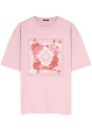 Versace appliqué-detail drop-shoulder T-shirt - Pink