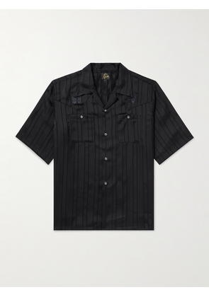 Needles - Camp-Collar Logo-Embroidered Striped Georgette Western Shirt - Men - Black - S