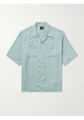 Needles - Camp-Collar Logo-Embroidered Striped Georgette Western Shirt - Men - Blue - S