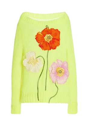 Oscar de la Renta - Oversized Floral Mohair-Blend Sweater - Yellow - S - Moda Operandi