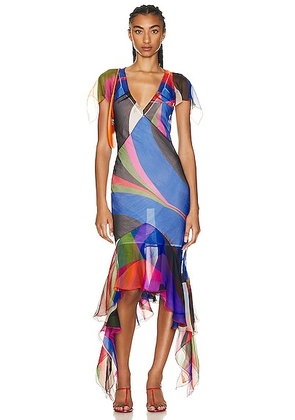 Emilio Pucci Printed Silk Dress in Rosso & Blue - Blue. Size 44 (also in ).