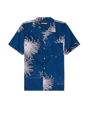 DOUBLE RAINBOUU Short Sleeve Hawaiian Shirt in Ce La Vie - Blue. Size M (also in XL/1X).