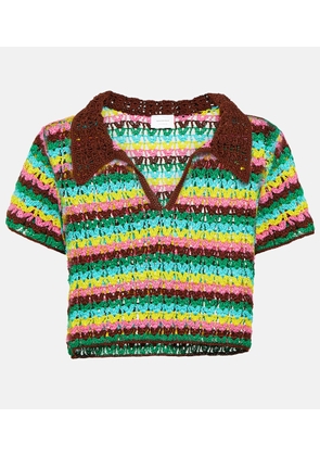 Anna Kosturova Striped crochet cotton polo shirt