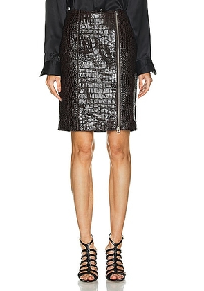 TOM FORD Croco Leather Zip Skirt in Chocolate Ombre - Brown. Size 36 (also in 40).