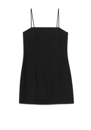 Linen-Blend Mini Dress - Black