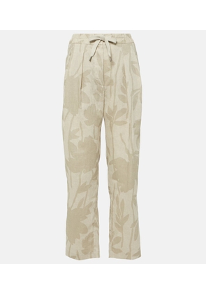 Brunello Cucinelli Printed linen tapered pants