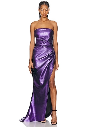 LaQuan Smith Strapless Gown Thigh High Slit Gown in Grape - Purple. Size M (also in L, XS).