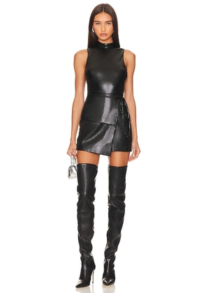 Amanda Uprichard X Revolve Reed Faux Leather Romper in Black. Size L, S, XS.