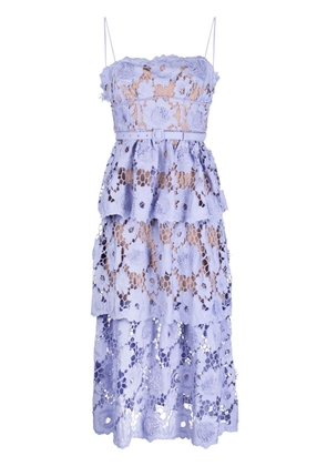 Self-Portrait floral-lace cotton midi dress - Purple