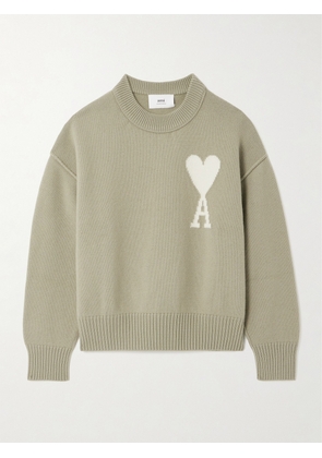 AMI PARIS - + Net Sustain Adc Intarsia Wool Sweater - Green - x small,small,medium,large,x large