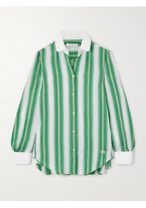 Wales Bonner - Embroidered Striped Satin Shirt - Green - IT38,IT40,IT42,IT44,IT46