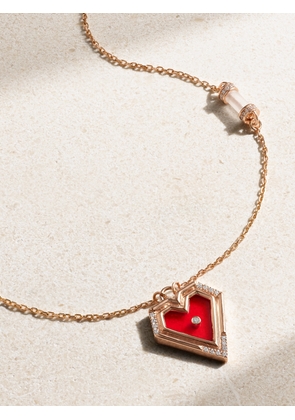 L’Atelier Nawbar - Super Heart 18-karat Rose Gold, Enamel, Agate And Diamond Necklace - Red - One size