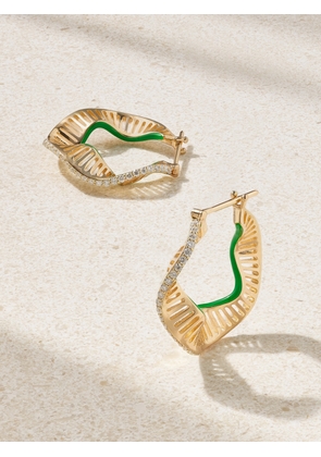 L’Atelier Nawbar - Twisted Waves 18-karat Gold, Enamel And Diamond Hoop Earrings - Green - One size