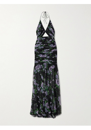 Carolina Herrera - Cutout Ruched Floral-print Silk-georgette Halterneck Gown - Multi - US2,US4,US6