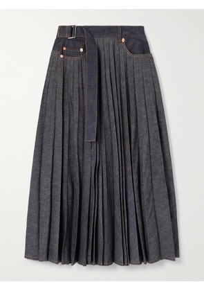 Sacai - Belted Pleated Denim Wrap Midi Skirt - Blue - 1,2,3,4