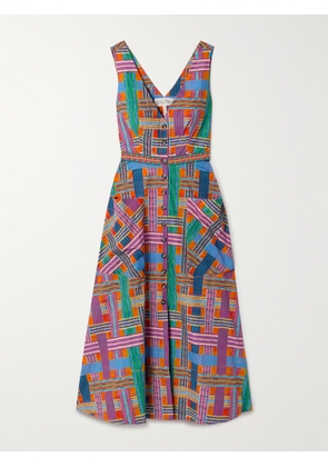 Saloni - Zoey Bead-embellished Printed Cotton-poplin Midi Dress - Multi - UK 4,UK 6,UK 8,UK 10,UK 12,UK 14,UK 16