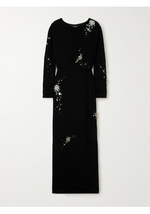 Dries Van Noten - Belted Embellished Crepe Maxi Dress - Black - FR34,FR36,FR38,FR40,FR42,FR44