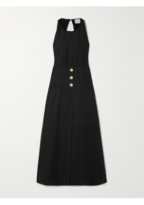 Le Kasha - Jesmah Open-back Linen Halterneck Midi Dress - Black - x small,small,medium,large