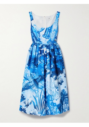 Erdem - Gathered Floral-print Cotton-blend Faille Midi Dress - Blue - UK 4,UK 6,UK 8,UK 10,UK 12,UK 14,UK 16