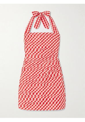 BERNADETTE - Tippy Gingham Pleated Taffeta Halterneck Mini Dress - Red - FR34,FR36,FR38,FR40,FR42,FR44,FR46