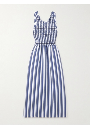 Loretta Caponi - + Net Sustain Erika Embroidered Striped Poplin Midi Dress - Blue - x small,small,medium,large,x large