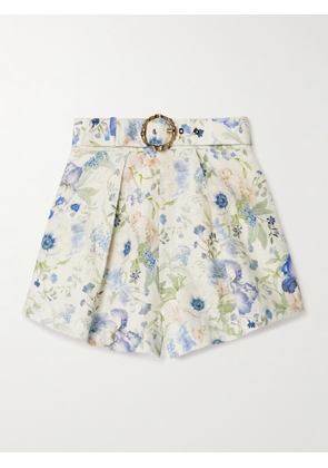Zimmermann - Natura Belted Pleated Floral-print Linen Shorts - Blue - 00,0,1,2,3,4
