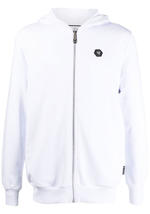 Philipp Plein logo-patch zip-up hoodie - White