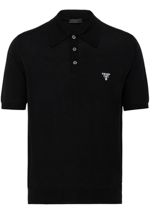 Prada logo-embroidered wool polo shirt - Black