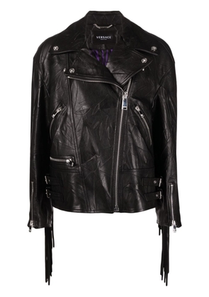 Versace crinkled leather biker jacket - Black