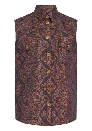 ETRO logo-embossed button patterned-jacquard shirt - Brown