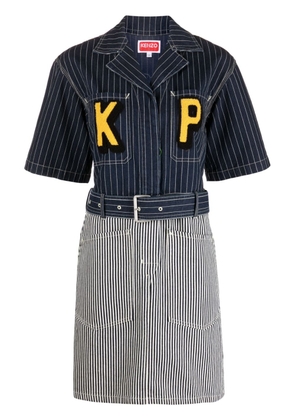 Kenzo logo-patch striped denim shirtdress - Blue